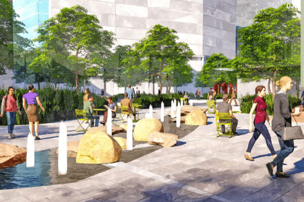 Rendering of Market Square courtyard at Utah City.