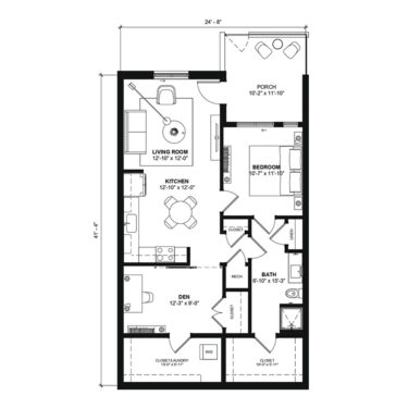 Rendering of the 5A-1E floor plan with 1 bedroom[s] and 1 bathroom[s] at 120 & 220 Bend