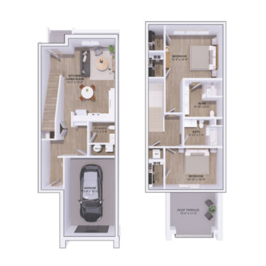 Rendering of the 5B-2A floor plan with 2 bedroom[s] and 2.5 bathroom[s] at 120 & 220 Bend