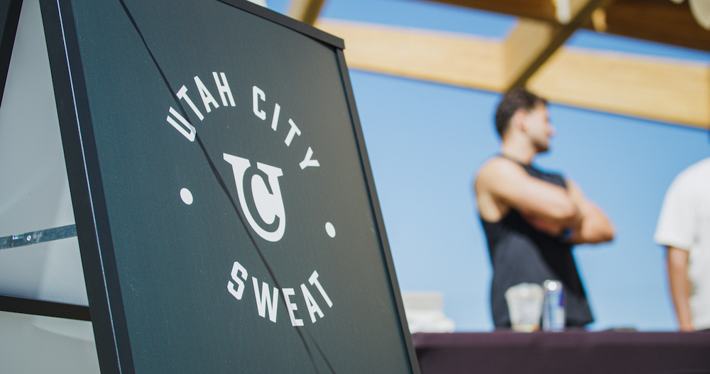 A "Utah City Sweat" sign
