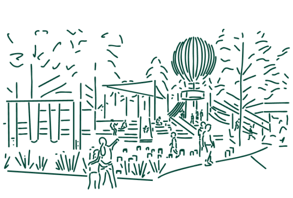 Line drawing of Play Area at Utah City.
